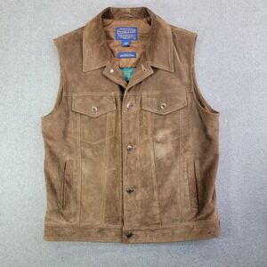 Pendleton Vest Mens Large Brown Suede Wool Back Southwestern Aztec Snap Lined